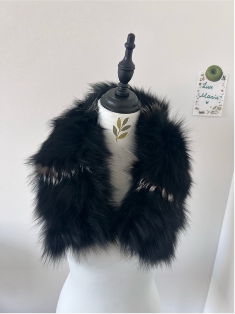 Vintage Black w White Stripe Real Fox Fur Collar Scarf | Plush Accessory